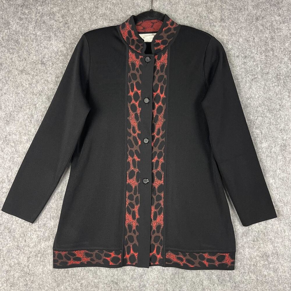 Exclusively Misook Cardigan Sweater Jacket Womens Small Brown‎ Red Animal Print